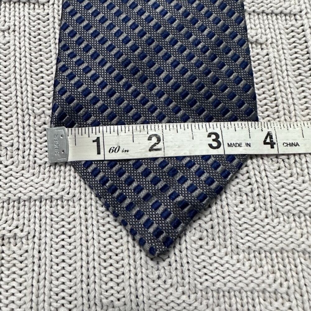 Faconnable navy and silver woven basketweave silk tie - Picture 5 of 5